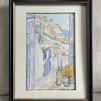 扉の向こうは(透明水彩、原画、一点物、額付き)の画像