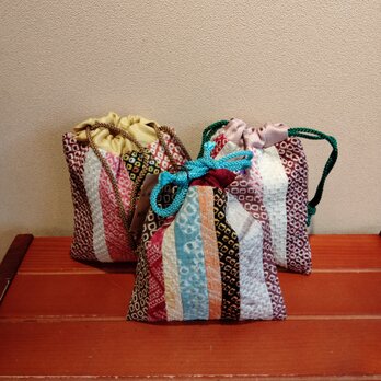 着物　絞りパッチワーク巾着（小）