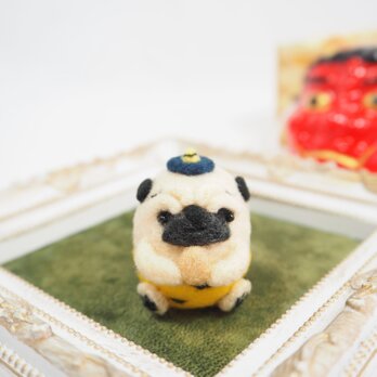 【受注製作】‐節分コスプレ‐鬼まゆパグの赤ちゃん(フォーン・黒)　羊毛フェルト