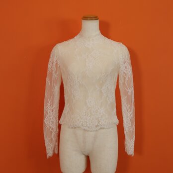 ボレロ ロングスリーブ ハイネック 流れる透け花レース 花嫁/ウェディングドレス くるみボタンの画像