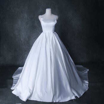 フランス風 ウエディングドレス Aライン くるみボタン スクエアネック ノースリーブ 花嫁 拳式の画像
