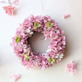 数量限定）桜色のミニリース　ミスティピンク　大人ふわふわ　プリザーブドフラワー　玄関　インテリア　ナチュラル