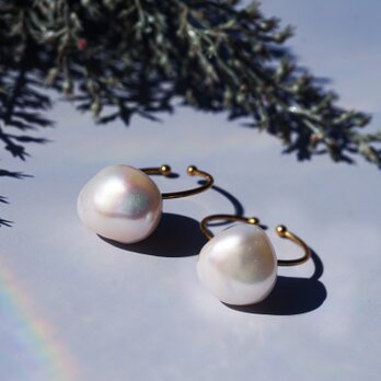 極上の照り★大粒淡水真珠のフリーサイズ★サージカルステンレスリング　～雪明り