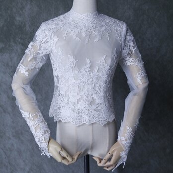 シアーな美しさ ボレロ エレガントレース 長袖 トップス くるみボタン ウェディングドレスの画像