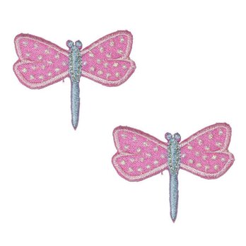 アップリケワッペン 刺繍ドット とんぼ２枚 ピンクXブルー W-0882 蜻蛉　昆虫の画像