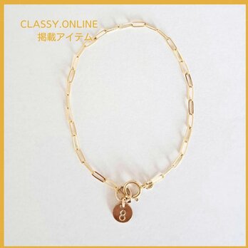 《CLASSY.ONLINE掲載アイテム》スクエアデザインチェーンブレスレット(数字プレート付き)の画像