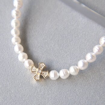 14kgp  ”Louvre” 淡水パール ネックレス クロス ホワイト 真珠