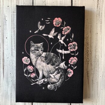 星月猫★アート「またね」猫 猫絵画　SM 複製画　木製パネル貼り　22.7cmｘ15.8cm　厚み２㎝「002」の画像