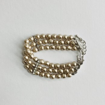 ガラスバロックパール3連ブレスレット/約6mm約18cm+5cm/カフェモカ/R/made in japan