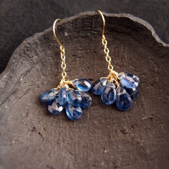 【K14gf】Royal Blue Kyanite Dangling Earrings／ロイヤルブルーカイヤナイト 小房ピアスの画像