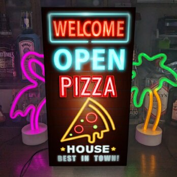 【Lサイズ】ピザ イタリアン イタリア料理 オープン 営業中 店舗 キッチンカー ランプ 照明 看板 置物 雑貨 ライトBOXの画像