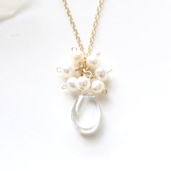 クリスタルクォーツ × 淡水パール 雫ネックレス 14Kgf / アレルギー対応 — Anniversary —