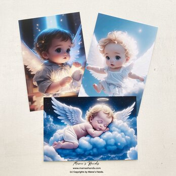 赤ちゃん 天使 魔法 おやすみ アート ３枚 ハガキ ポストカード セット♪の画像