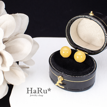 8ｍｍイエローカルセドニー☆サージカルステンレスピアス*P86