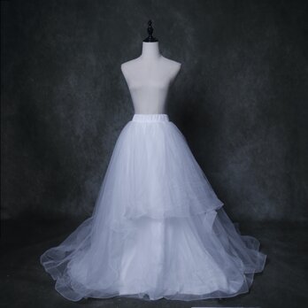 オーバースカート デザイン感 オフホワイト アシメスカート ストレッチ ファスナー ウェディングドレスの画像