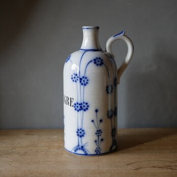 淡いブルーの小花柄　VINAIGRE　陶器のボトル　フランスアンティーク　ブロカントのある暮らしの画像