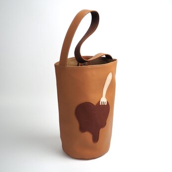 バケツ型トートバッグ （ハートチョコレート）牛革　2WAY ショルダーの画像