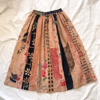 柿渋染め　手ぬぐいリメイク　短冊スカート　ギャザースカート　の画像