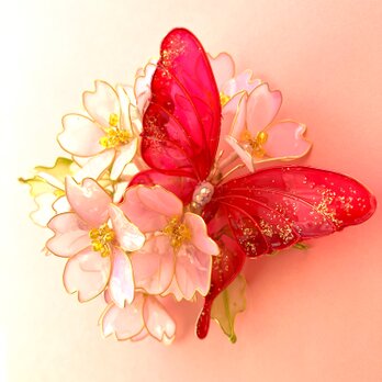 蝶と桜（クリップ付きコサージュ）の画像