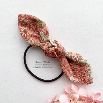 おしゃれな ウィリアムモリス ピンク 春 花柄 リボン ヘアゴムの画像