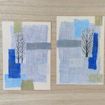 コラージュで彩るポストカード「冬の木立」の画像