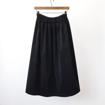 【即納】コーデュロイ ギャザースカート（ブラック・黒）モノトーンの画像