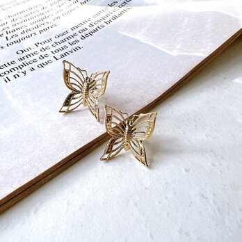 P438-ヴィンテージピアス U.S.A. 1980s Gold Tone Butterfly Pierced Earringsの画像