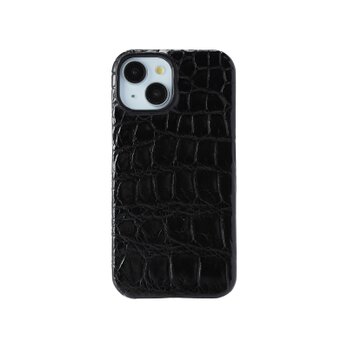 【希少本革】送料無料 クロコダイル ブラック iPhone 15 ケース カバー 高級 本革 本物 一枚革 極上の触感の画像