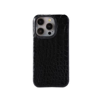 希少本革 送料無料 クロコダイル ブラック iPhone15 ProMax ケース カバー 高級 本革 本物 一枚革 極上の触感の画像