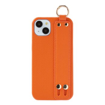 あなたのiPhone15を格上げ 高級 iPhone15 Plus 本牛革 カバー ケース ベルト ストラップ オレンジの画像