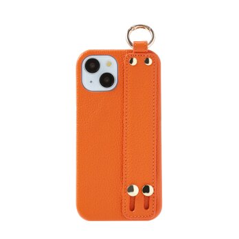 あなたのiPhone15を格上げ 高級 iPhone15 本牛革 カバー ケース ベルト ストラップ オレンジの画像