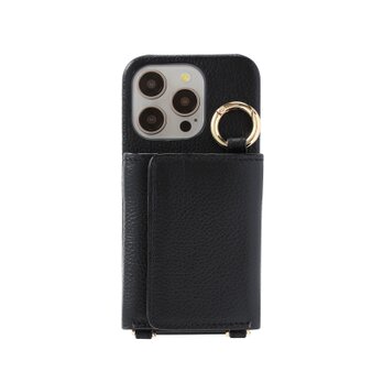 最高品質 iPhone15 Pro 本牛革 レザー カバー 財布付き ケース ブラック ストラップ 職人 ハンドメイド 個性的の画像