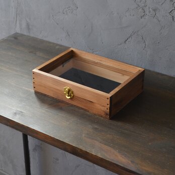 0310mito 国産ひのきとレトロガラスのコレクションケース Ｍ size（クリアガラス）