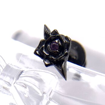 黒薔薇ピアス アメジスト/シルバー925 片耳用/セカンドピアス つけっぱなし/メンズピアスの画像