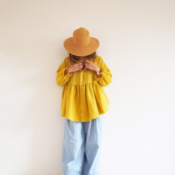 Double gauze gather blouse / YELLOWの画像