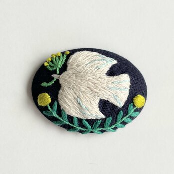 北欧風ことりとミモザの刺繍ブローチ【hokuo】#236の画像