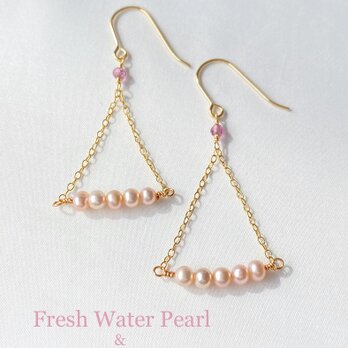 14kgf ふんわり愛らしいピンク淡水真珠のピアス　/ac506の画像