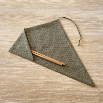 【1点もの】着物地ので作る箸袋・カトラリーホルダー -ウール着物地 薄緑に細い線（ヴィンテージ） P-37の画像