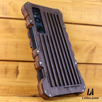 Xperia 1 V ケース 木製 ウッド wood case 木 本革 耐衝撃 オリジナル タイプ3 ハンドメイド ミリタリーの画像