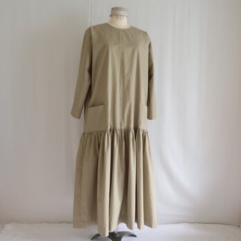 sample price☆ローウエスト切り替えギャザーワンピース♡ベージュ♪コットンタイプライター・綺麗めにも♡の画像