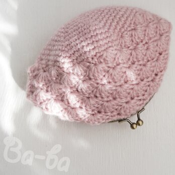 ばあば ♥ 松編みの、さらに大きめがま口（sherbet pink・C1742）の画像