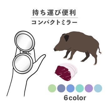 お肉シリーズ ぼたん 肉 イノシシ 猪肉 コンパクトミラー 折りたたみ 拡大鏡 薄型 NLFT-MRR07-01mの画像