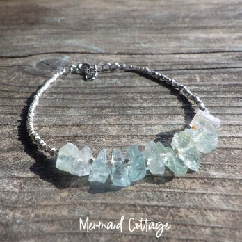 ☆3月誕生石☆*sv925*Raw Aquamarine アクアマリン原石のカレンシルバーブレスレットの画像