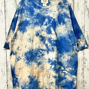 タイダイ染め　ビッグシルエット Tシャツ　XLサイズ　インディゴブルー×ベージュ　Hippies Dye HD21-24の画像