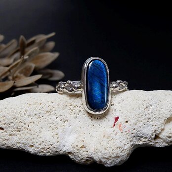 ～鮮やかなブルーの輝き～　スペクトロライトの粒飾りリング　12.5号　天然石アクセサリー　一点物の画像