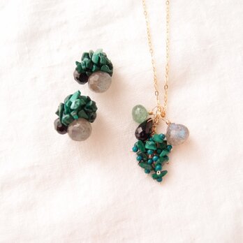 Necklace Charm Set【K14gf】Malachite × Labradorite × Black Spinelの画像