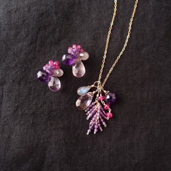 Necklace Charm Set【K14gf】Ametrine × Amethyst × Ruby × Labradoritの画像