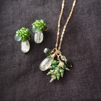 Necklace Charm Set【K14gf】Green Kyanite × Garnet × Chromediopsideの画像