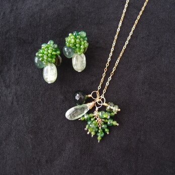 Necklace Charm Set【K14gf】Green Kyanite × Garnet × Chromediopsideの画像