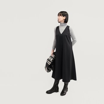 ●２日間限定送料無料●年間通して一枚で 前後2WAY 上質 ジャンスカワンピース 黒 ●CORALIE-JNOP●